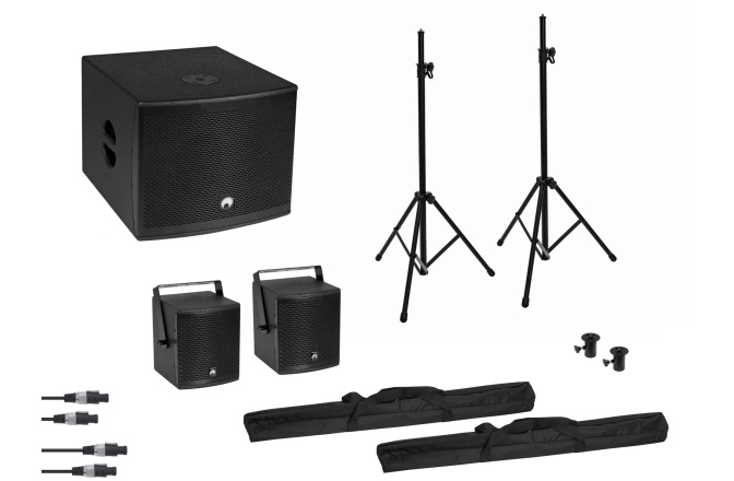 Sistem audio sonorizare Omnitronic Set MOLLY 2.1 Active System Sub + 2x Top + Accessories, black