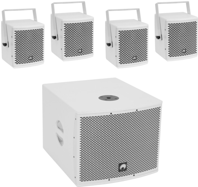 Omnitronic Set MOLLY-12A Subwoofer active + 4x MOLLY-6 Top 8 Ohm, white