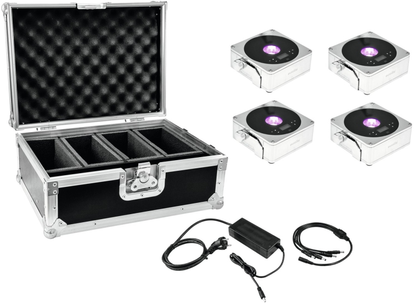 Eurolite Set 4x AKKU IP Flat Light 1 chrome + Case + Charger