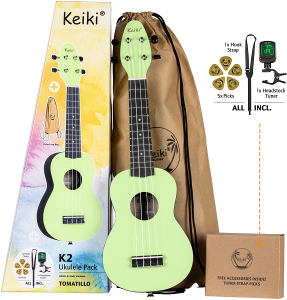 Ortega KEIKI K2 Series Ukulele Set 4 String ''Tomatillo