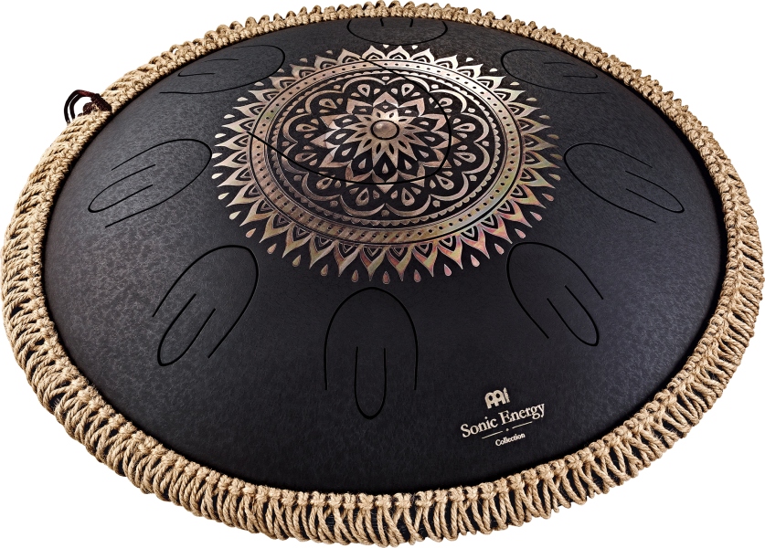 Meinl Octave Steel Tongue Drum, Black, Engraved floral design, D Kurd, 9 Notes, 16