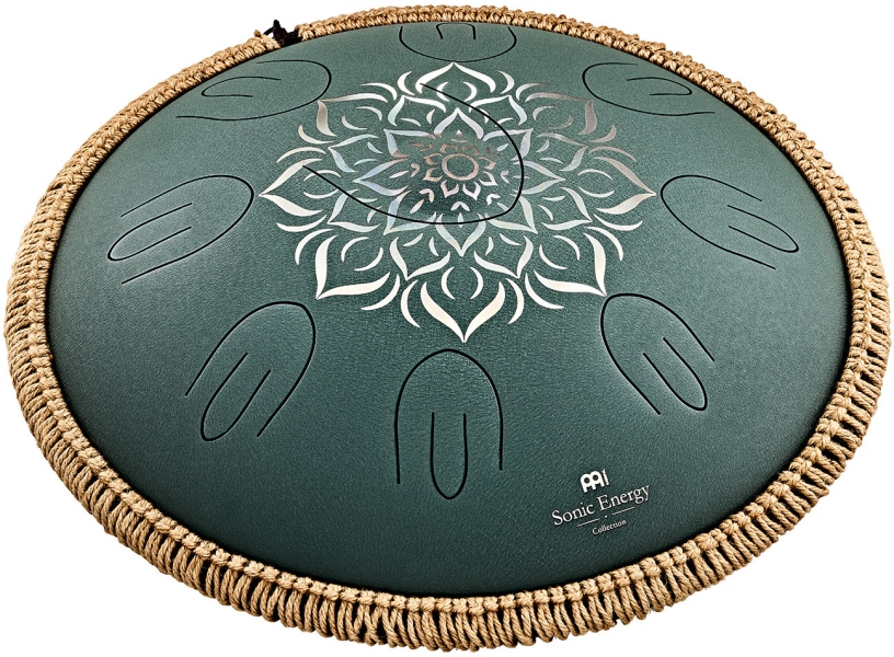 Meinl Sonic Energy 16'' Octave Steel Tongue Drum, F Major, 9 Notes, 432 Hz, Dark Green, Engraved floral design