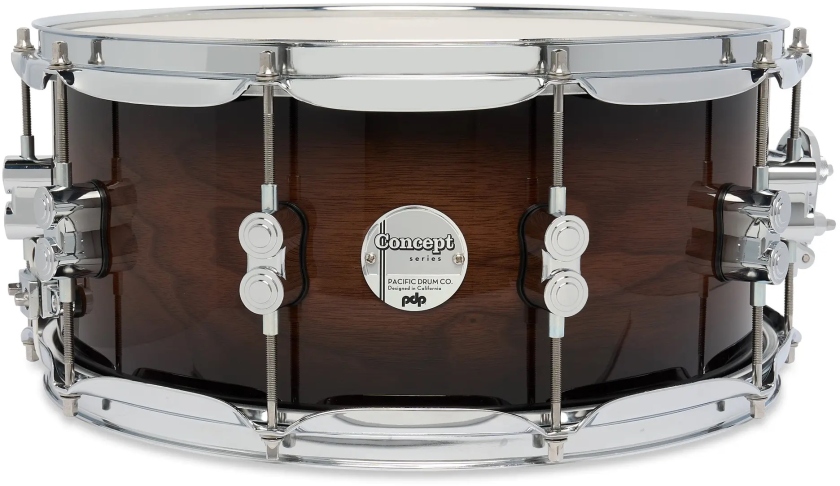 DW PDP Concept Maple Exotic Walnut to Charcoal CR HW 6.5x14 PDCMX6514SSWC