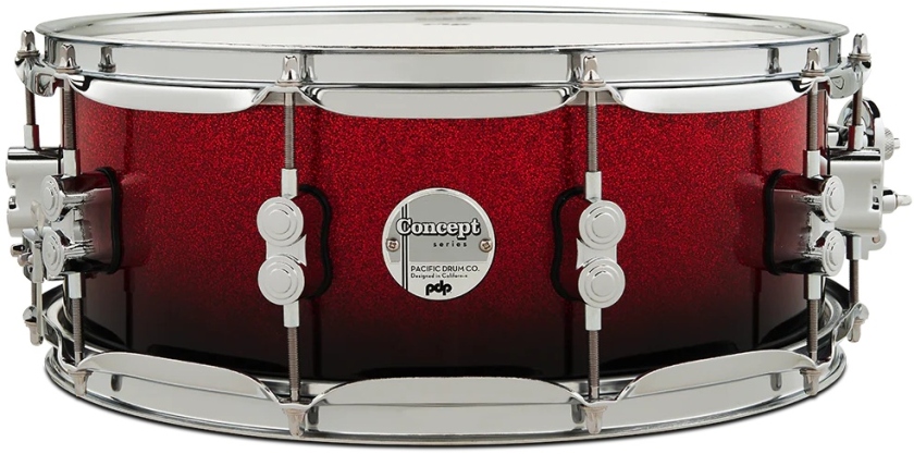 DW PDP Concept Maple Red to Black Fade Lacquer CR HW 5.5x14 PDCM5514SSRB