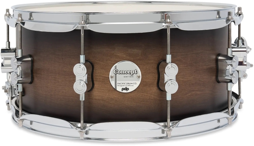 DW PDP Concept Maple Satin Charcoal Burst Lacquer CR HW 6.5x14 PDCM6514SSSCB