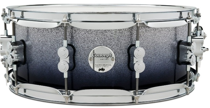 DW PDP Concept Maple Silver to Black Fade Lacquer CR HW 5.5x14 PDCM5514SSSB