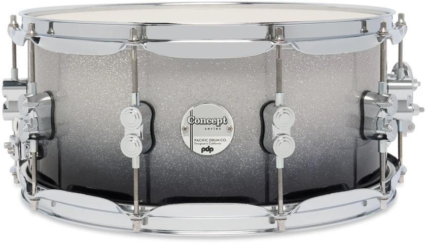 DW PDP Concept Maple Silver to Black Fade Lacquer CR HW 6.5x14 PDCM6514SSSB