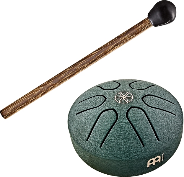 Meinl Sonic Energy 3'' Pocket Steel Tongue Drum, A Major, 6 notes, 440 Hz, Dark Green, Germ of Life