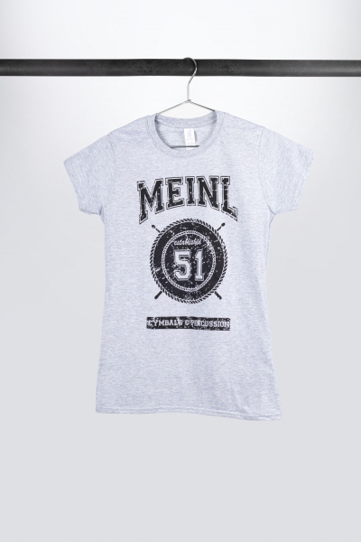 Meinl Gray Meinl Girlie T-shirt with imprinted black college logo on chest