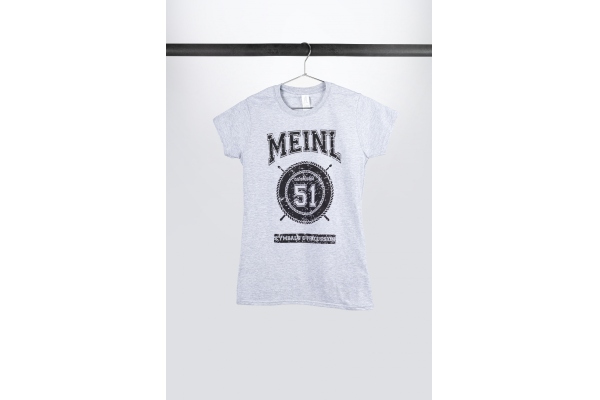 Gray Meinl Girlie T-shirt with imprinted black college logo on chest XL Gray Meinl Girlie T-shirt with imprinted black college logo on chest XL