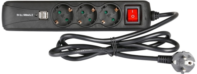 Adam Hall 3-Outlet Power Strip Dual USB 8747 S 3 USB