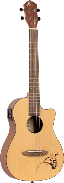 Ortega Bonfire Series/Preamp Bariton Ukulele - Natural Spruce laser engraved