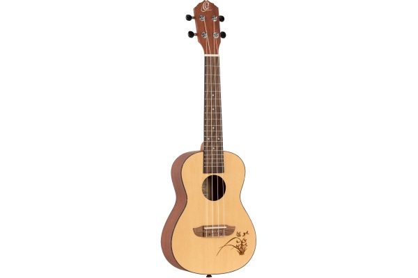 Ortega Concert Ukulele - Bonfire Series - Natural Spruce - laser engraved