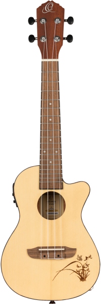 Ortega Concert Ukulele - Bonfire Series/Preamp - Natural Spruce - laser engraved
