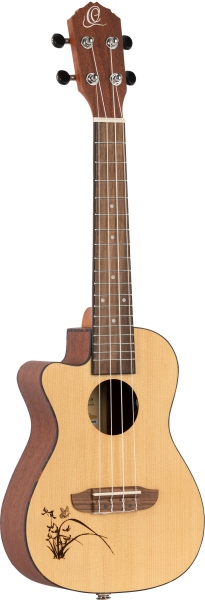 Ortega Bonfire Series Concert Ukulele 4 String lefty with Cutaway - Magus Uke Preamp/Spruce top/Sapele Body