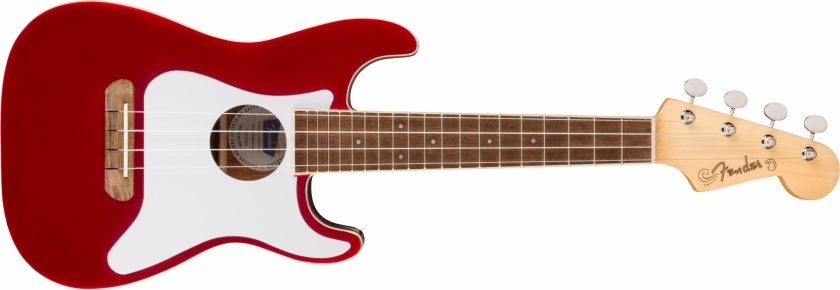 Fender Fullerton Strat Uke Walnut Fingerboard White Pickguard Candy Apple Red