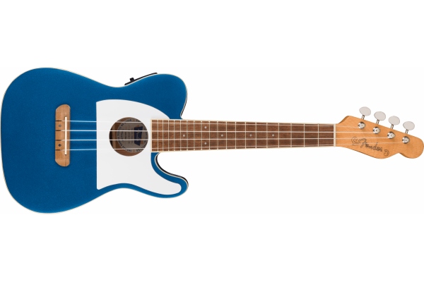 Fender Fullerton Tele Uke Walnut Fingerboard White Pickguard Lake Placid Blue