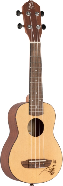 Ortega Soprano Ukulele - Bonfire Series - Natural Spruce - laser engraved