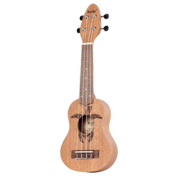 Ortega KEIKI Ukulele 4 String Lefty - Sopranino Tortiose/Turtle Lasering/ KEIKI Headstock/A D F# B/ Mahogany Natural