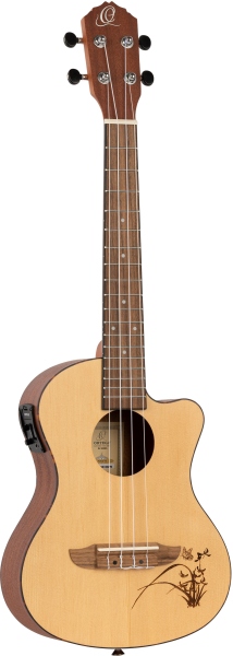 Ortega Tenor Ukulele - Bonfire Series/Preamp - Natural Spruce - laser engraved